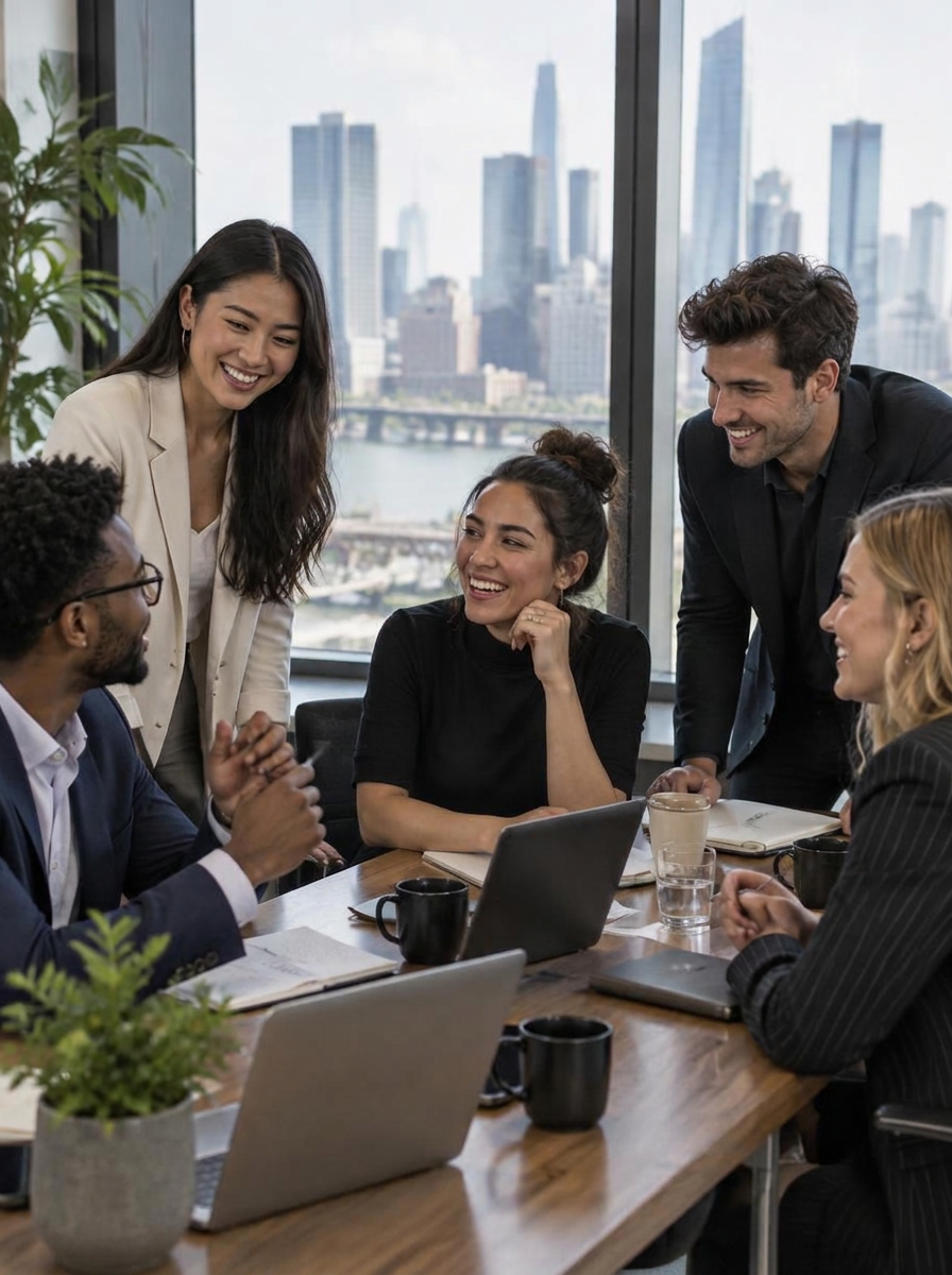 An executive team in discussion around a conference table